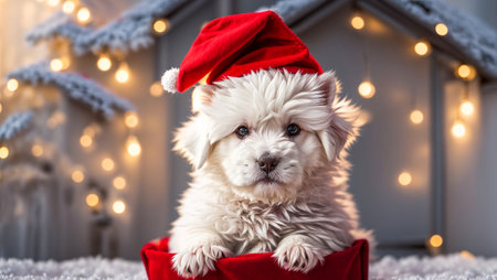 cute dog wearing santa hatの素材