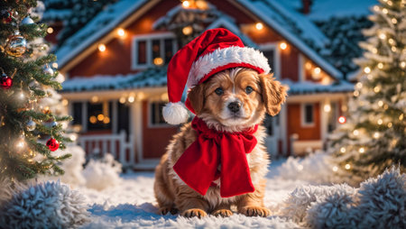 cute dog wearing santa hatの素材