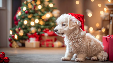 cute dog wearing santa hatの素材