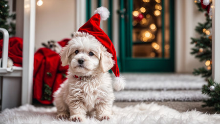 cute dog wearing santa hatの素材
