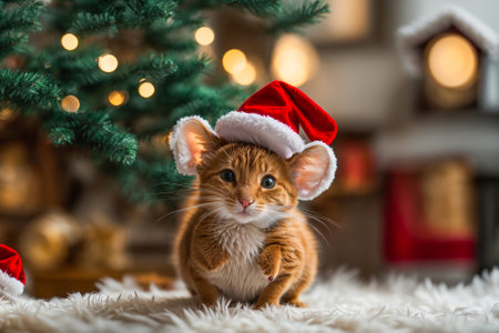 cute mouse in santa hatの素材