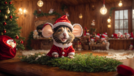 cute mouse in santa hatの素材