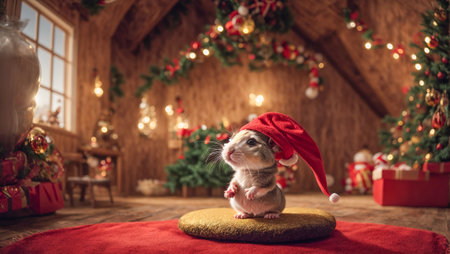 cute mouse in santa hatの素材
