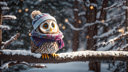 Cute cartoon owl, snowの素材