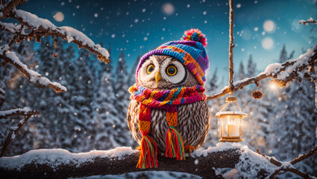 Cute cartoon owl, snowの素材