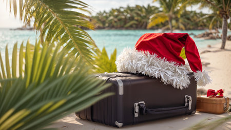 Suitcase Santa hat, sea beachの素材
