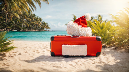 Suitcase Santa hat, sea beachの素材