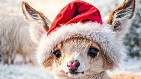 Cartoon deer head with santa hatの素材