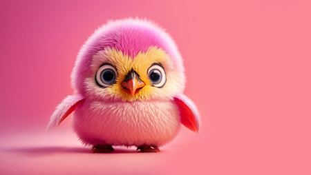 Cute cartoon penguin on a color backgroundの素材