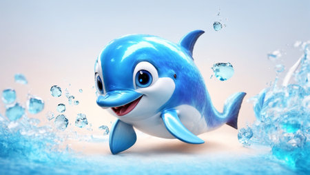 Cute cartoon dolphin, water dropsの素材