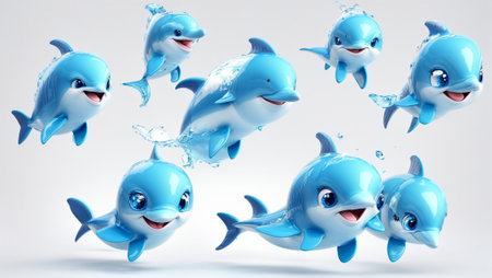 Cute cartoon dolphin, water dropsの素材