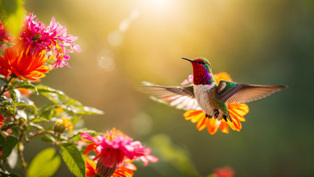 Beautiful hummingbird bird, flowersの素材