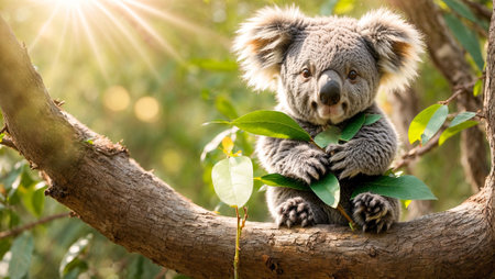 Cute cartoon koala eucalyptus leavesの素材
