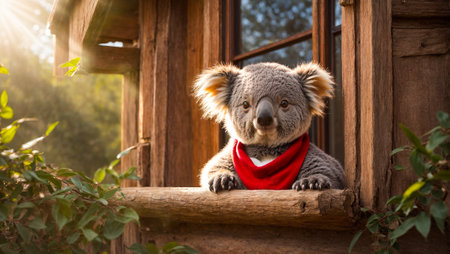 Cute cartoon koala in the houseの素材