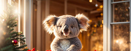 Cute cartoon koala in the houseの素材