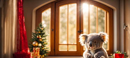 Cute cartoon koala in the houseの素材
