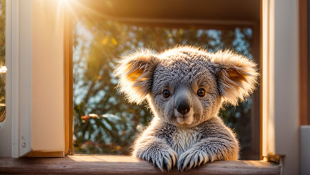 Cute cartoon koala in the houseの素材