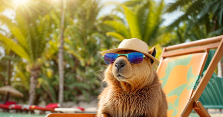 Cute capybara on the beachの素材