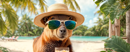 Cute capybara on the beachの素材