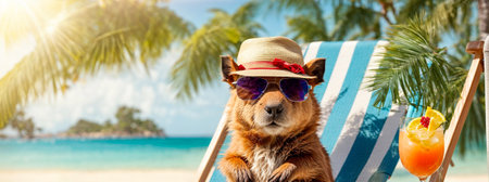 Cute capybara on the beachの素材