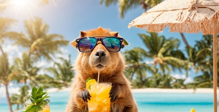 Cute capybara on the beachの素材