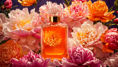 Bottle with perfume, beautiful flowerの素材