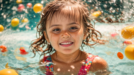 portrait of a little girl swimming in the poolの素材