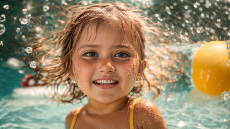 portrait of a little girl swimming in the poolの素材