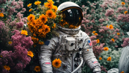 astronaut with flowersの素材