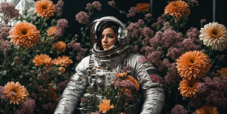 astronaut with flowersの素材