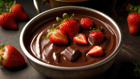 Chocolate fondue, fresh strawberriesの素材