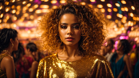 Portrait of a beautiful girl at a discoの素材