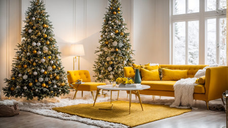 Modern sofa in the room, Christmas treeの素材