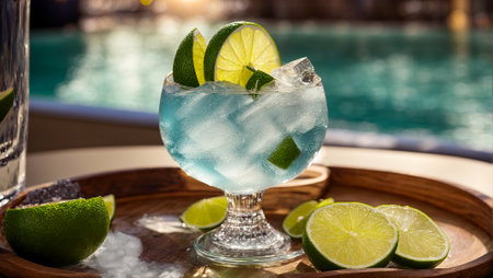 Glass with gin tonic, lime, iceの素材