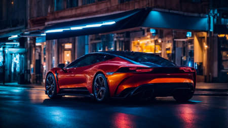 Beautiful modern electric car, night cityの素材