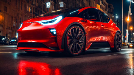 Beautiful modern electric car, night cityの素材