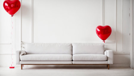 Heart-shaped balloons in the room, sofaの素材
