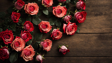 Rose flower on old wooden backgroundの素材