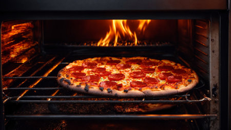 Appetizing pepperoni pizza, fireの素材