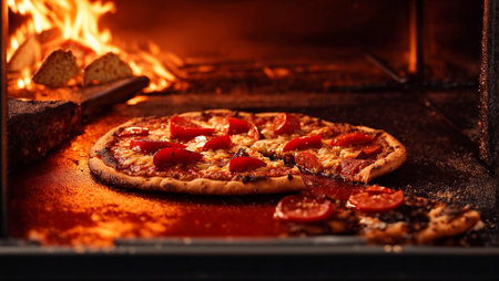 Appetizing pepperoni pizza, fireの素材