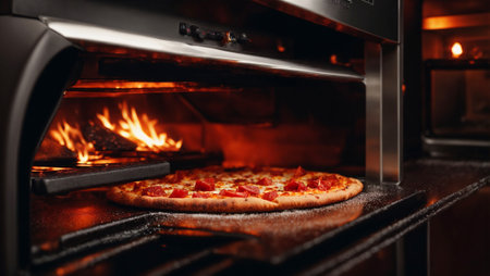 Appetizing pepperoni pizza, fireの素材