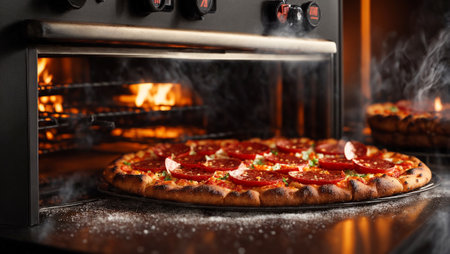 Appetizing pepperoni pizza, fireの素材