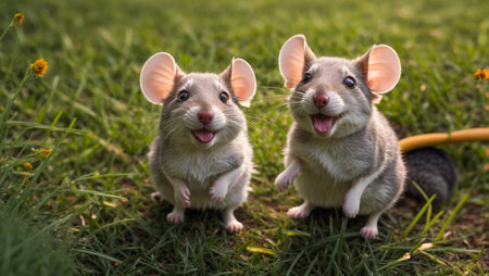 Many funny mouse  in the clearingの素材