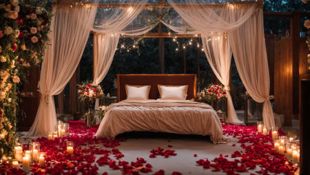 Bedroom with rose flowers, candlesの素材