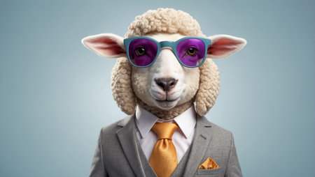 Portrait of a sheep with glasses and a business suitの素材