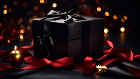 Gorgeous black gift box with ribbon and bowの素材