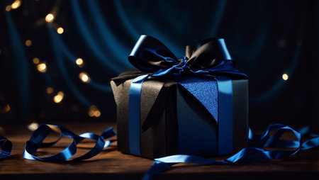 Gorgeous black gift box with ribbon and bowの素材
