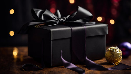 Gorgeous black gift box with ribbon and bowの素材
