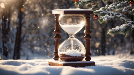 beautiful hourglass, winter backgroundの素材