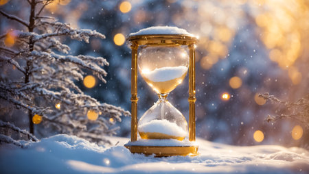 beautiful hourglass, winter backgroundの素材